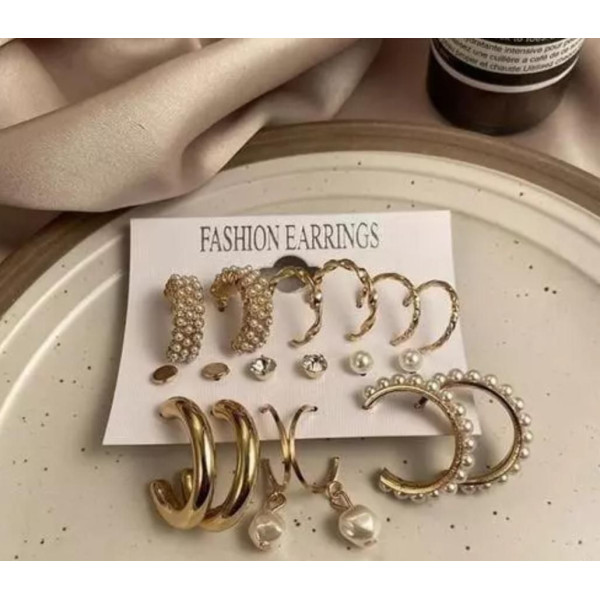 SP-Combo Of 9 Stunning Gold Plated Pearl Studs and Hoop Earrings [Premium Product]