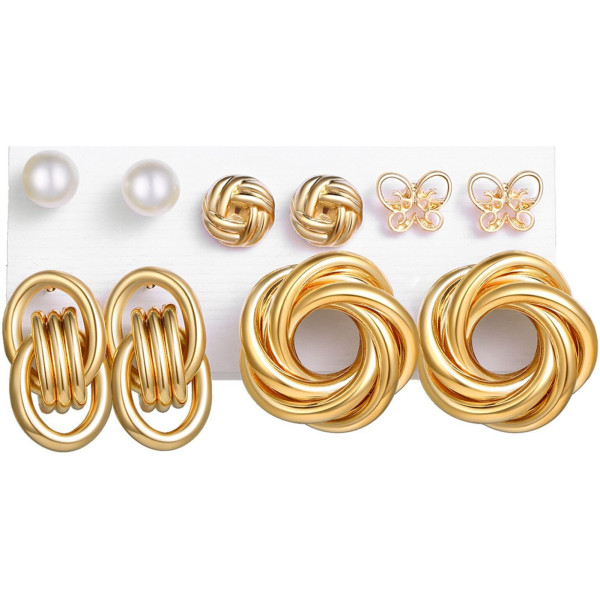 SP-Casual Elegance: 5-Piece Gold-Plated Brass Earr...