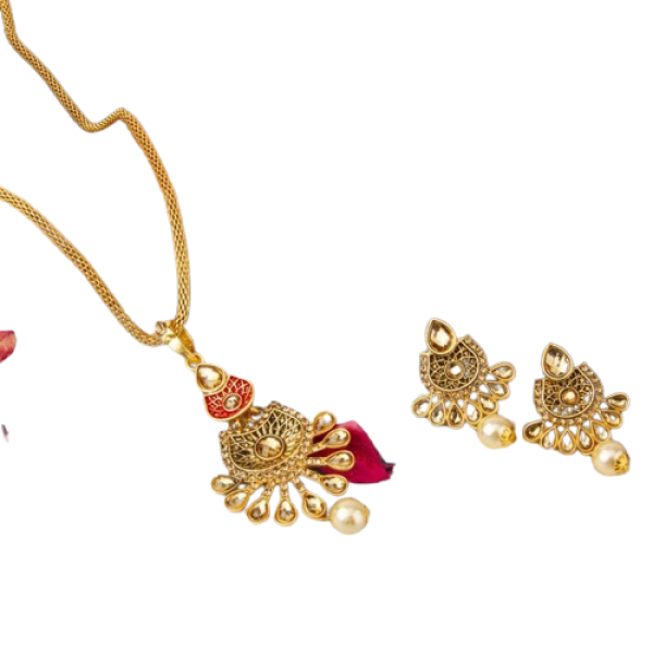 SP-Exquisite Gold Plated Chain and Pendant Set wit...