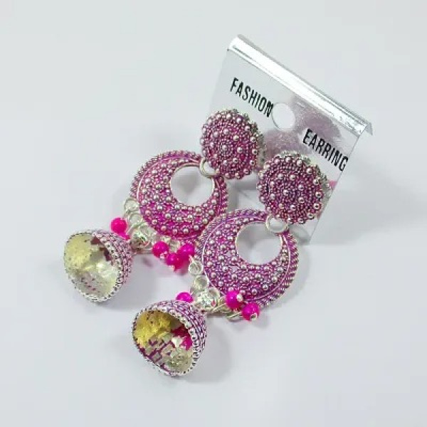 GR-Pink Color Cute Fashion Jhumki Earrings Alloy J...