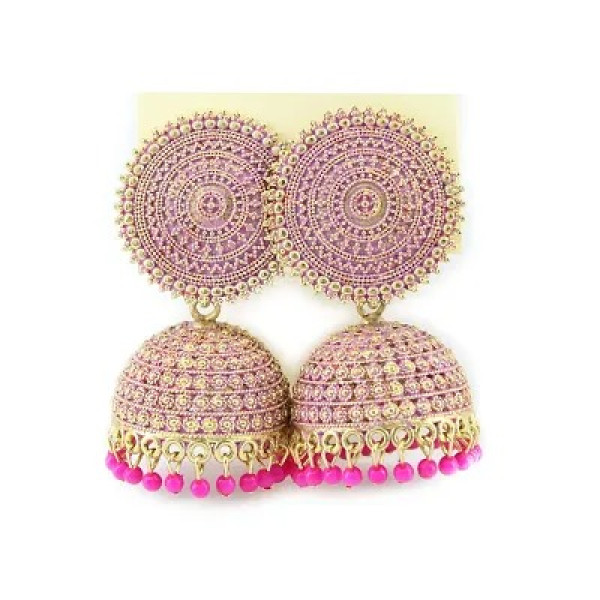 GR-Pink and Golden Jhumka Earrings Traditional/jhu...