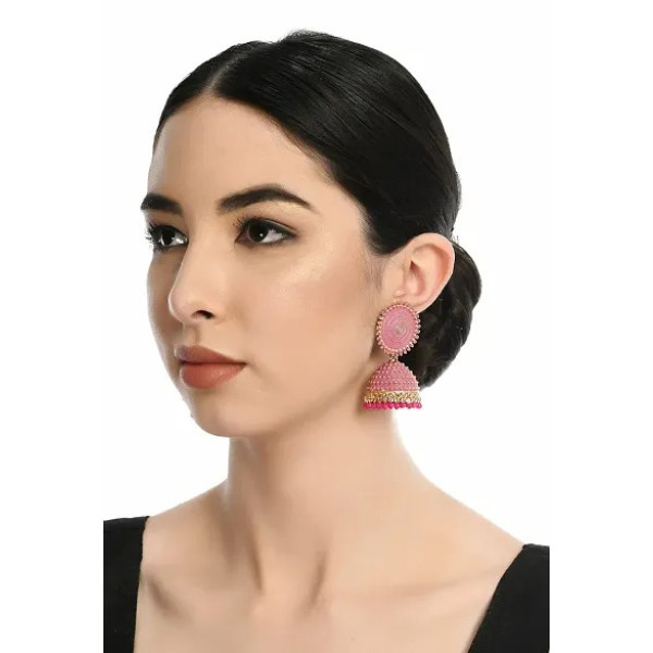 GR-Pink and Golden Jhumka Earrings Traditional/jhumka Earring For Women [Low Budget Product] | Free Shipping 