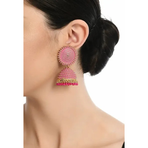 GR-Pink and Golden Jhumka Earrings Traditional/jhumka Earring For Women [Low Budget Product] | Free Shipping 