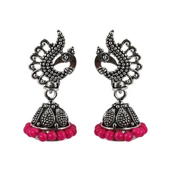 GR-Attractive Pink Beads in Peacock Shape Jhumki E...