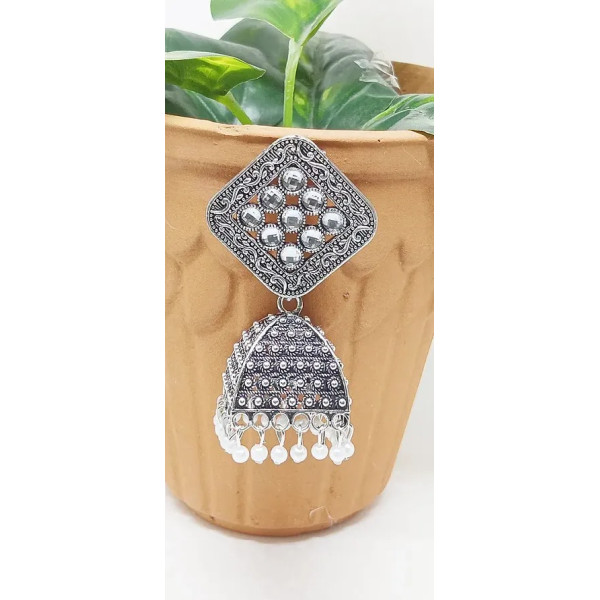 GR-Pearl Hanging Oxidised Silver Gold Big Jhumka [Low Budget Product] | Free Shipping 