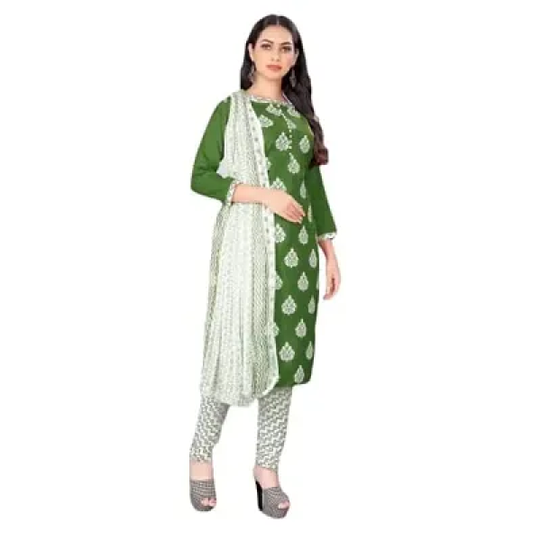 GR-NAVNIDHI FASHION Women's Green Cotton Satin Dress - Perfect Party Wear! [Low Budget Product]