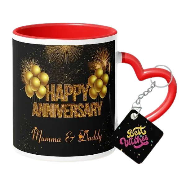 GR-Happy Anniversary Heart Handle Mug & Keycha...