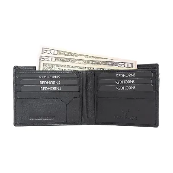 GR-REDHORNS Genuine Leather Wallet for Men Slim Bi-Fold Gents Wallets with ATM Card ID Slots Purse for Men (A131A-Black) [Low Budget Product]