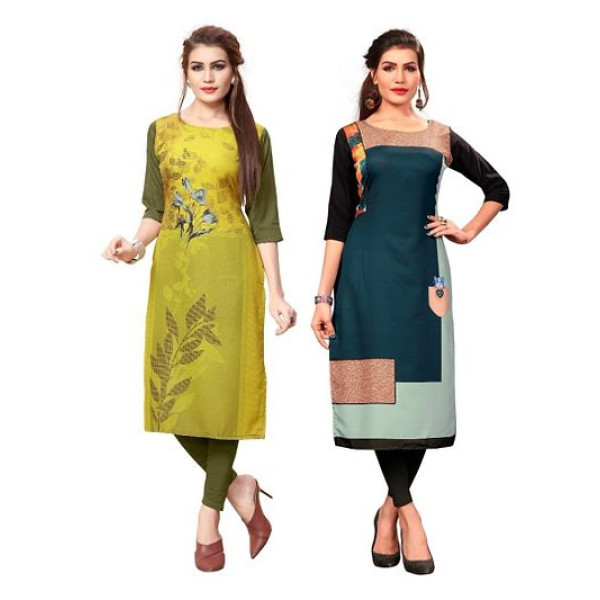 GR-Combo Pack of 2 Printed Crepe Straight Kurtis f...