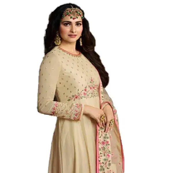 GR-Royal Export Women's Stylish Anarkali Ethnic Gown with Dupatta (Cream) [Low Budget Product]