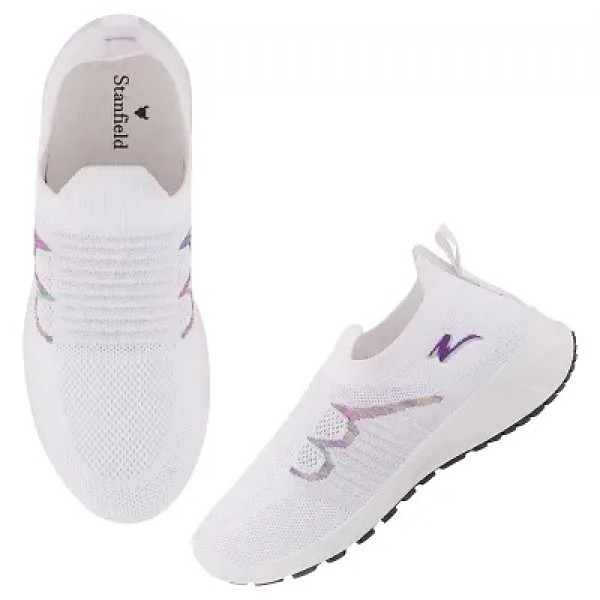 GR-Stylish White Mesh Solid Running Shoes For Women [Premium Product]