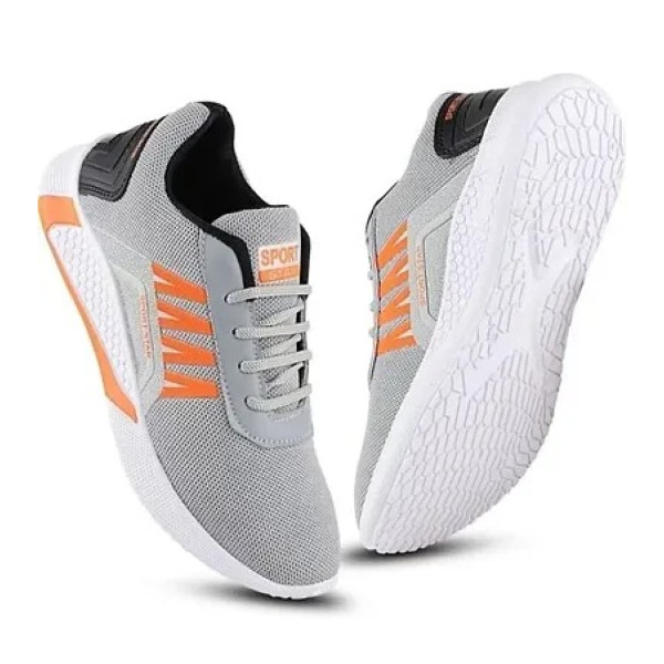 GR-Stylish Mesh Grey Lace-Up Running Sports Shoes For Men [Low Budget Product]