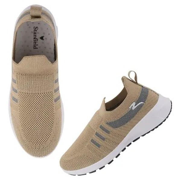 GR-Stylish Beige Mesh Solid Running Shoes For Women [Premium Product]