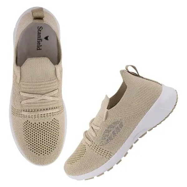 GR-Stylish Beige Mesh Solid Running Shoes For Women [Premium Product]