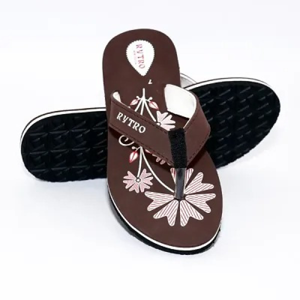 GR-Brown Eva Printed Slippers Flip Flops For Women [Low Budget Product]