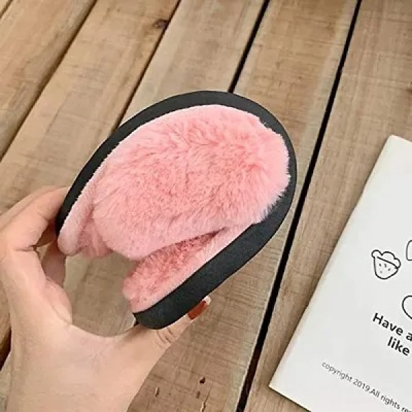 GR-Women's Stylish Comfy Solid Pink Fur Open-Toe Slides [Low Budget Product]