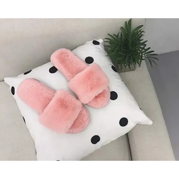 GR-Women's Stylish Comfy Solid Pink Fur Open-Toe Slides [Low Budget Product]