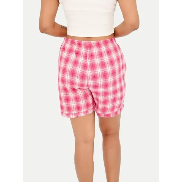 GR-Womens Red Cotton Woven Relaxed fit Checkered Boxer Shorts with Side Pocket [Low Budget Product]