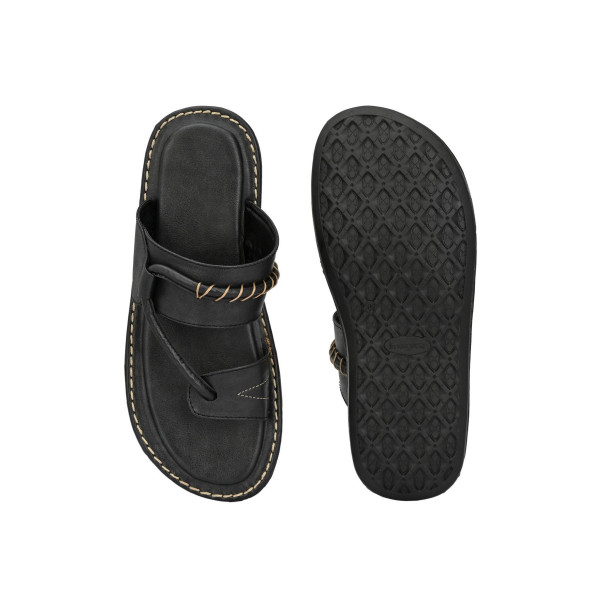 SP-Men's Black Synthetic Leather Slip-On Casual Slippers / Flip-Flop [Premium Product] | Free Shipping 