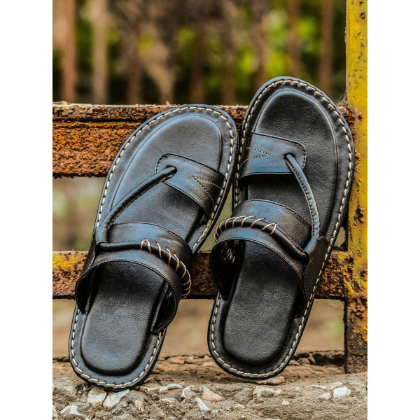 SP-Men's Black Synthetic Leather Slip-On Casual Slippers / Flip-Flop [Premium Product] | Free Shipping 