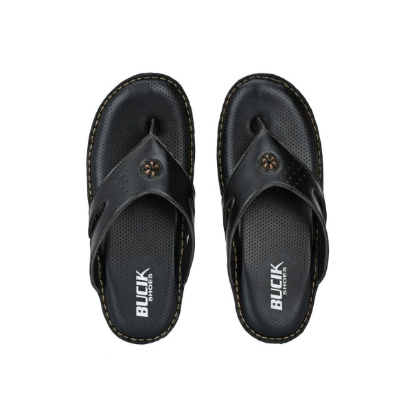 SP-Men's Black Synthetic Leather Slip-On Casual Slipper/Flip Flop [Premium Product] | Free Shipping 