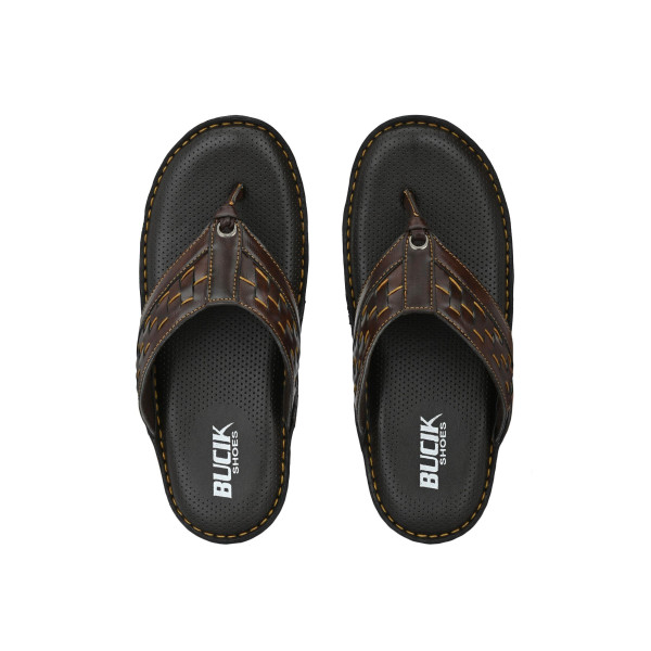 SP-Men's Brown Synthetic Leather Slip-On Casual Slipper/Flip Flop [Premium Product] | Free Shipping 