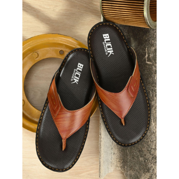 SP-Men's Tan Synthetic Leather Slip-On Casual Slipper/Flip Flop [Premium Product] | Free Shipping 