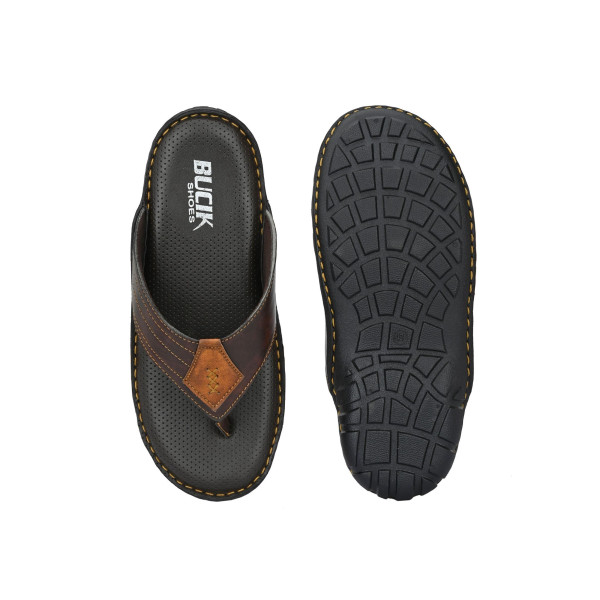 SP-Men's Brown Synthetic Leather Slipper [Premium Product] | Free Shipping 