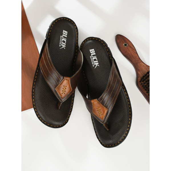 SP-Men's Brown Synthetic Leather Slipper [Premium Product] | Free Shipping 