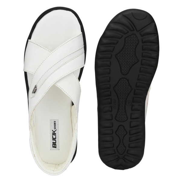 SP-Men's White Synthetic Leather Slip-On Casual Sandal [Premium Product] | Free Shipping 