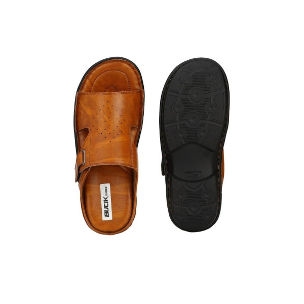 SP-Men's Tan Synthetic Leather Slip-On Casual Sandal [Premium Product] | Free Shipping 