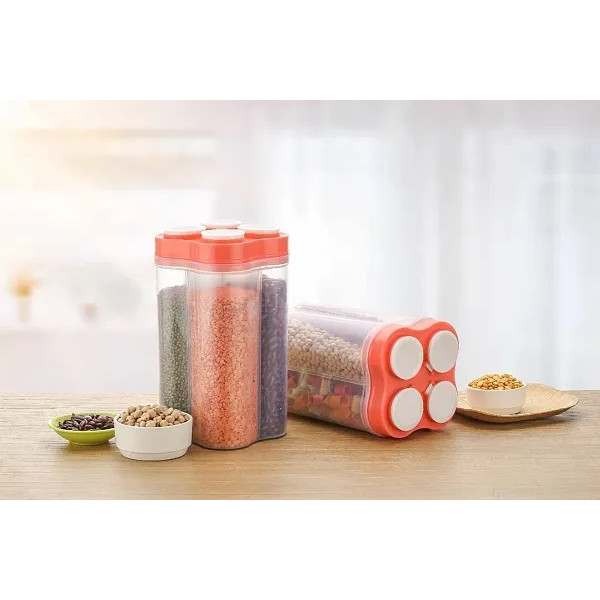 GR-Airtight Transparent Plastic Lock Food Storage Container - 4 Sections (Pack of 2) [Low Budget Product]