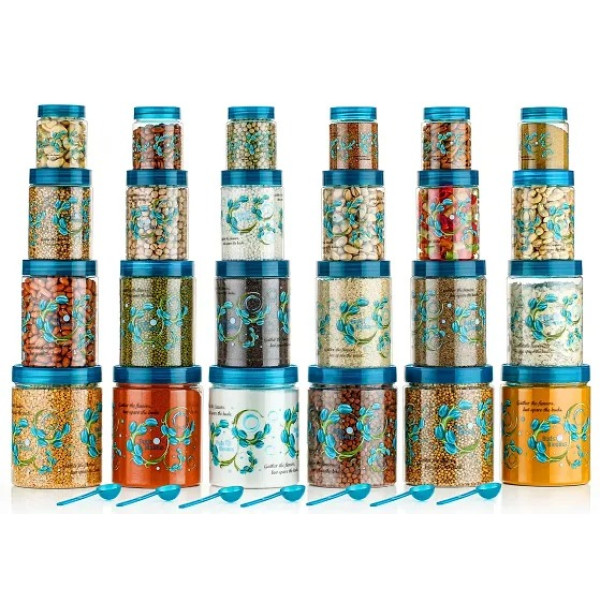 GR-100% Unbreakable Air Tight Kitchen Plastic Storage Containers - Pack of 24 (Sea Green) [Premium Product]