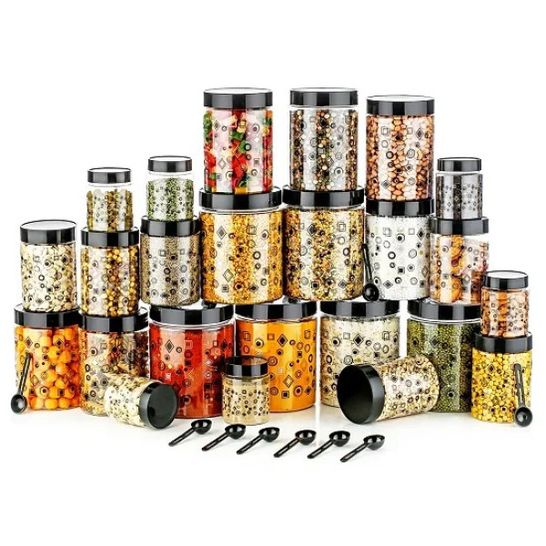 GR-Premium Printed Design Kitchen Containers with Spoons - Pack of 24 [Premium Product]
