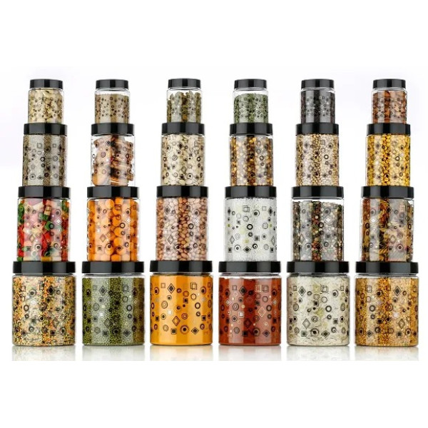 GR-Premium Printed Design Kitchen Containers with Spoons - Pack of 24 [Premium Product]