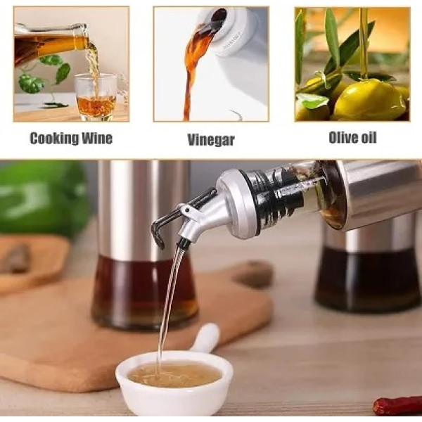 GR-Baskety Glass Oil Dispenser with Steel Cover - 500ml Leakproof Seasoning Bottle (Pack of 2) [Premium Product]