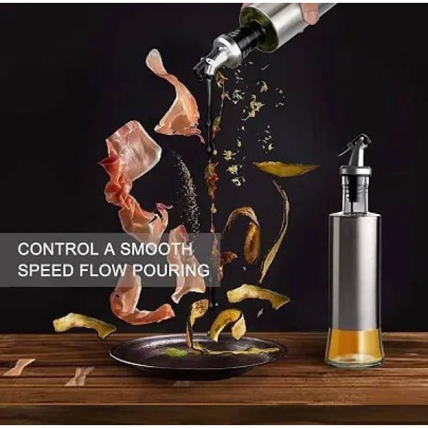 GR-Baskety Glass Oil Dispenser with Steel Cover - 500ml Leakproof Seasoning Bottle (Pack of 2) [Premium Product]