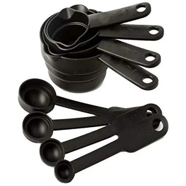 GR-8-Piece Plastic Baking Measuring Cup and Spoons Set (Black) [Low Budget Product]