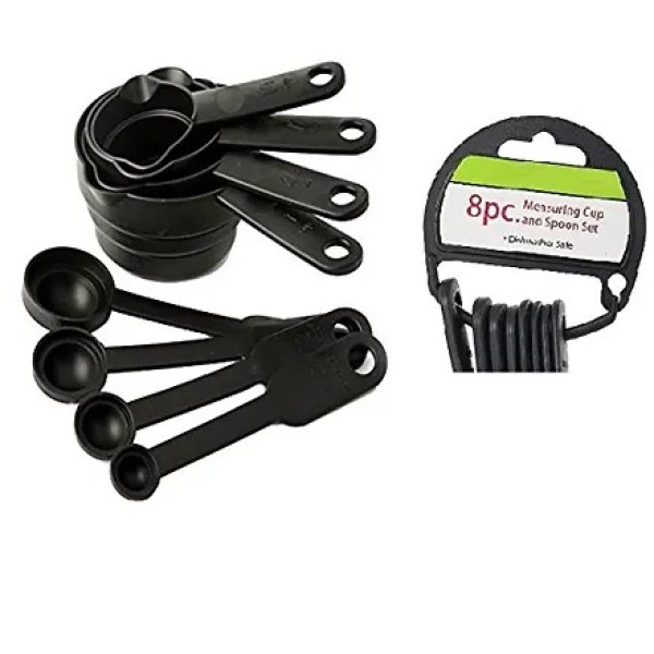 GR-8-Piece Plastic Baking Measuring Cup and Spoons Set (Black) [Low Budget Product]