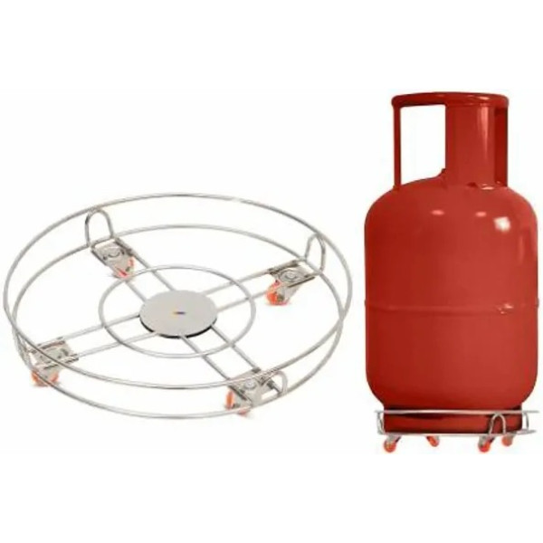 GR-Stainless Steel Cylinder Trolley with Wheels - Flexible LPG Cylinder Stand [Low Budget Product]