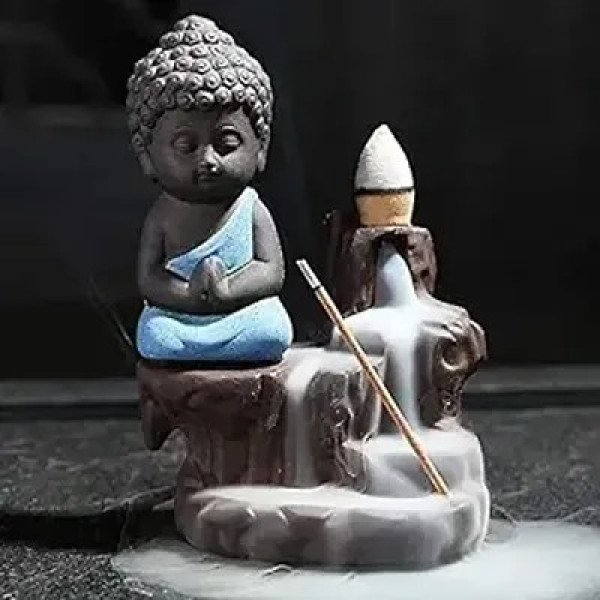 GR-Polyresin Buddha Meditation Baby Monk with Incense Cones: Decorative Showpiece [Low Budget Product]