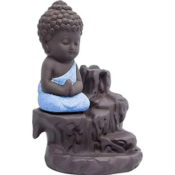 GR-Polyresin Buddha Meditation Baby Monk with Incense Cones: Decorative Showpiece [Low Budget Product]