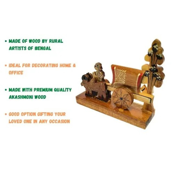 GR-Wooden Bullock Cart Scenary Showpiece Figurine Item For Home Office Decoration [Low Budget Product]
