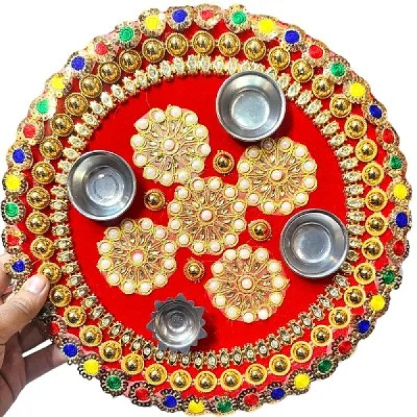 GR-Stainless Steel Decorative Pooja Aarti Thali || Puja Articles [Low Budget Product]