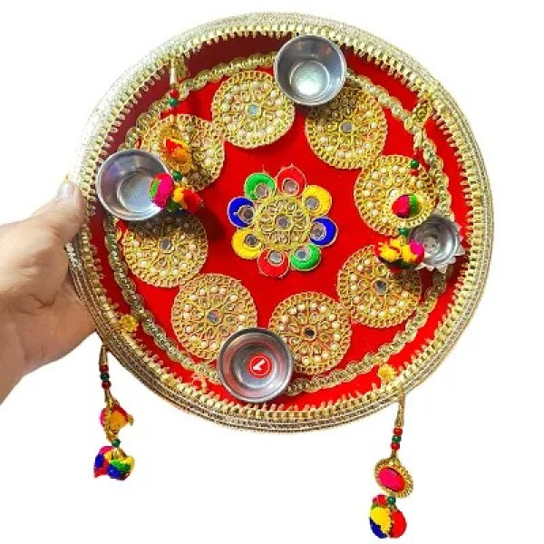 GR-Stainless Steel Decorative Pooja Aarti Thali || Puja Articles [Low Budget Product]