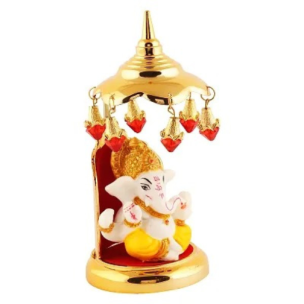 GR-Lord Ganesha Indian/Hindu Goddess, Statue With Gold Plated Umbrella Stand [Low Budget Product]