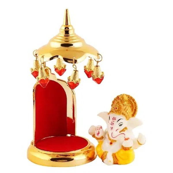 GR-Lord Ganesha Indian/Hindu Goddess, Statue With Gold Plated Umbrella Stand [Low Budget Product]