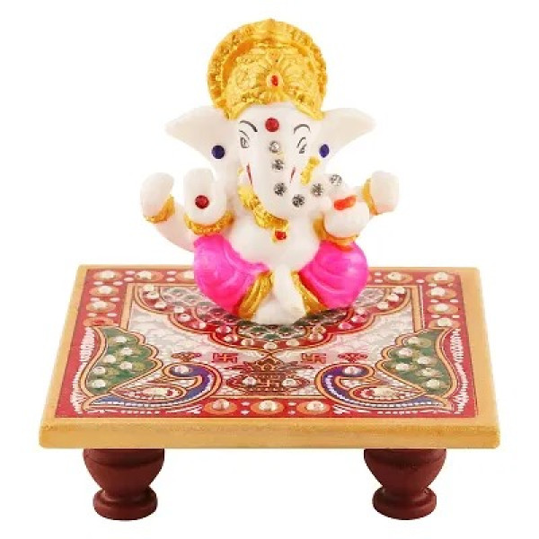 GR-Lord Ganesha Marble Idol Beautiful Chowki [Low Budget Product]