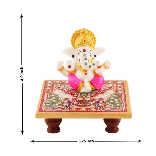 GR-Lord Ganesha Marble Idol Beautiful Chowki [Low Budget Product]