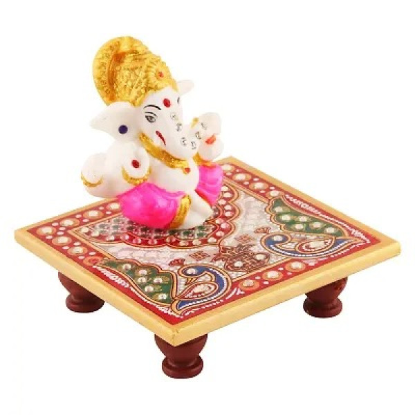 GR-Lord Ganesha Marble Idol Beautiful Chowki [Low Budget Product]